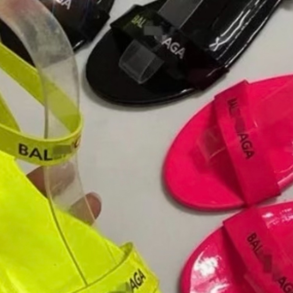 Balenciaga Slide Sandals in Neon Yellow and Pink